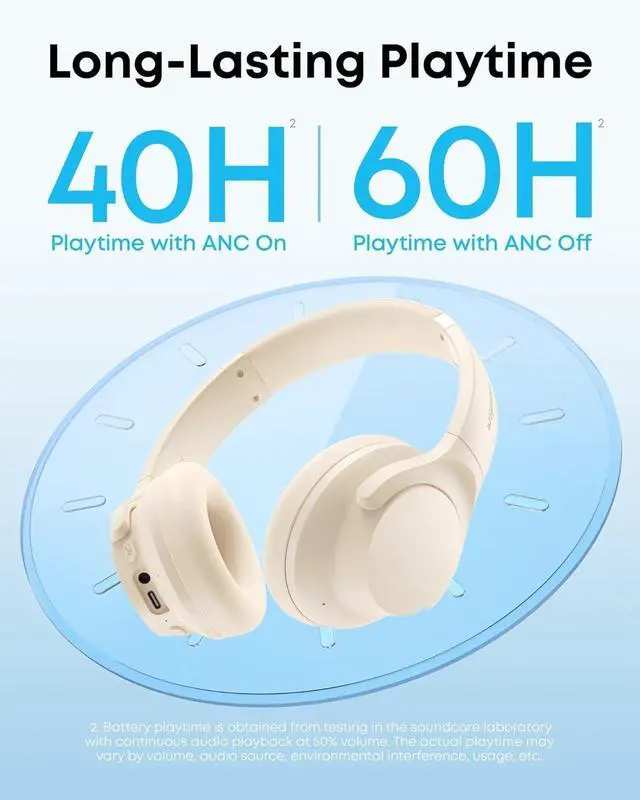 Alt view image 3 of 5 - by Anker Q20i Hybrid Active Noise Cancelling Headphones, Wireless Over-Ear Bluetooth, 40H Long ANC Playtime, Hi-Res Audio, Big Bass, Customize via an App, Transparency Mode (White)