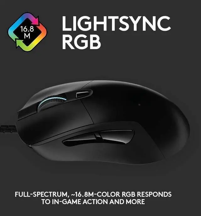 Alt view image 4 of 5 - G403 Hero 25K Gaming Mouse, Lightsync RGB, Lightweight 87G+10G optional, Braided Cable, 25, 600 DPI, Rubber Side Grips, Black