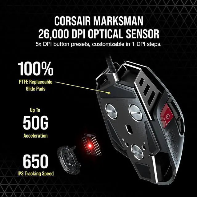 Alt view image 4 of 4 - M65 RGB Ultra Tunable FPS Gaming Mouse Marksman 26,000 DPI Optical Sensor, Optical Switches, AXON Hyper-Processing Technology, Sensor Fusion Control, Tunable Weight System - Black