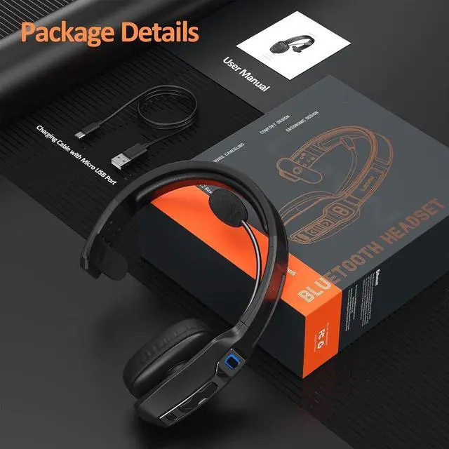 Alt view image 4 of 4 - Bluetooth Headset with Microphone, Trucker Bluetooth Headset with AI Noise Cancelling & Mute Button, Wireless On-Ear Headphones 60 Hrs Working Time, for Trucker Home Office Remote Work Zoom