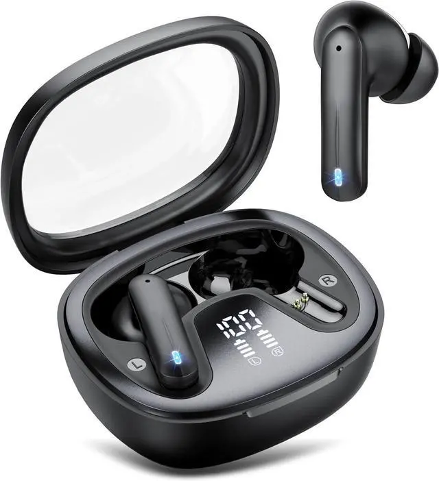 Main image of Wireless Earbuds, Bluetooth 5.4 Headphones, HiFi Stereo Bass Ear Buds, in Ear Earbuds with 4 ENC Noise Cancelling Mic, 45H, LED Display, IP7 Waterproof, Earphones for Phone Android/iOS Sports, Black