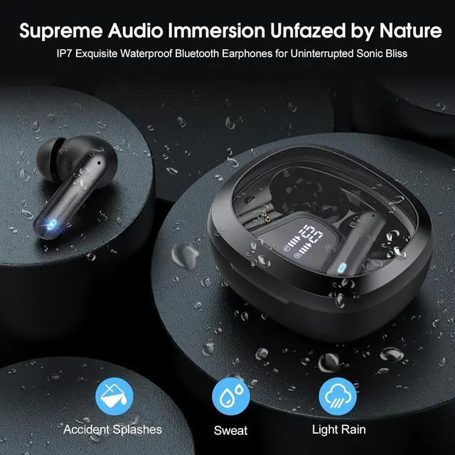 Alt view image 4 of 4 - Wireless Earbuds, Bluetooth 5.4 Headphones, HiFi Stereo Bass Ear Buds, in Ear Earbuds with 4 ENC Noise Cancelling Mic, 45H, LED Display, IP7 Waterproof, Earphones for Phone Android/iOS Sports, Black