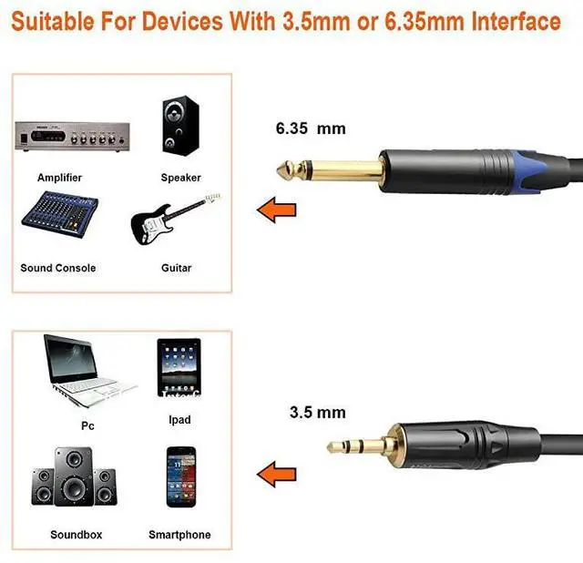 Alt view image 2 of 7 - for1/8" TRS Stereo to Dual 1/4" TS Mono Y-Splitter Cable, 3.5mm Mini Jack Aux to Quarter inch 6.35mm Jack Stereo Breakout Cord - 3.3 feet