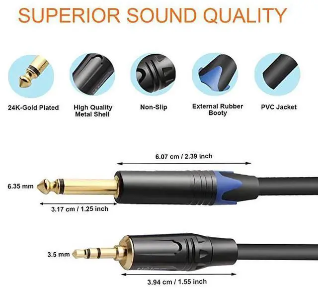 Alt view image 3 of 7 - for1/8" TRS Stereo to Dual 1/4" TS Mono Y-Splitter Cable, 3.5mm Mini Jack Aux to Quarter inch 6.35mm Jack Stereo Breakout Cord - 3.3 feet