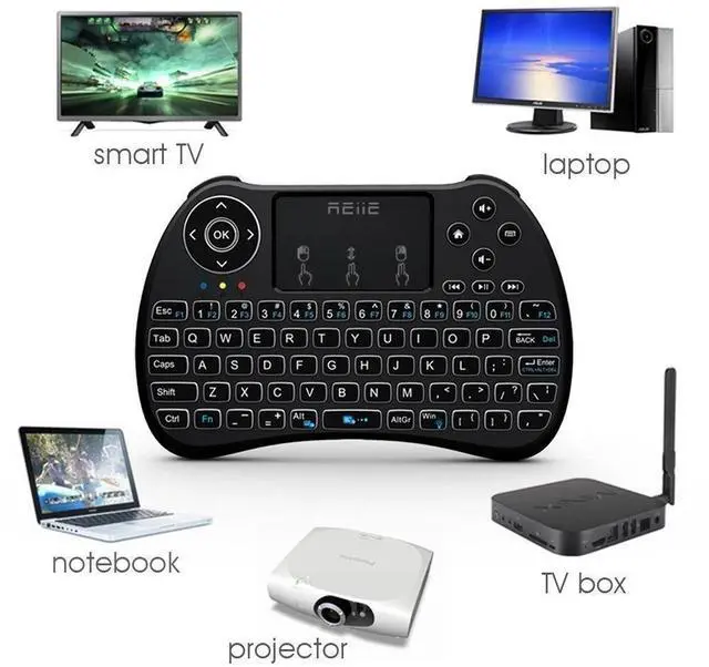Alt view image 3 of 6 - (Backlit Version)REIIE H9+ Backlit Wireless Mini Handheld Remote Keyboard with Touchpad Work for PC,Raspberry Pi 2, Android TV Box ,KODI,Windows 7 8 10