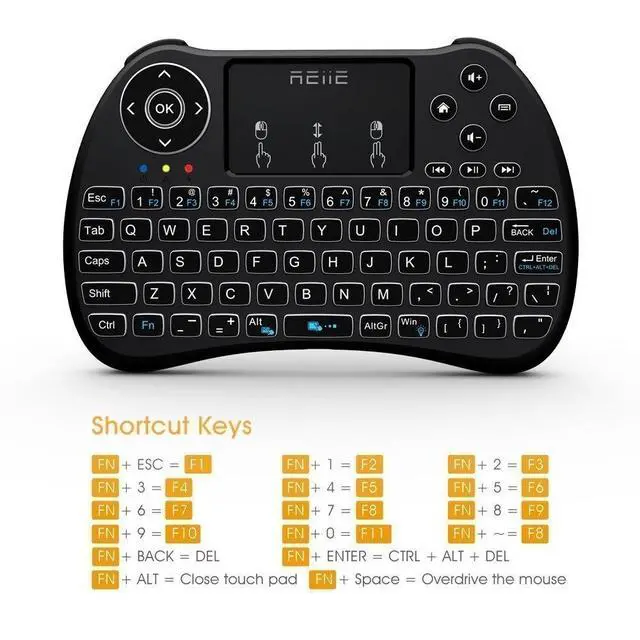 Alt view image 6 of 6 - (Backlit Version)REIIE H9+ Backlit Wireless Mini Handheld Remote Keyboard with Touchpad Work for PC,Raspberry Pi 2, Android TV Box ,KODI,Windows 7 8 10