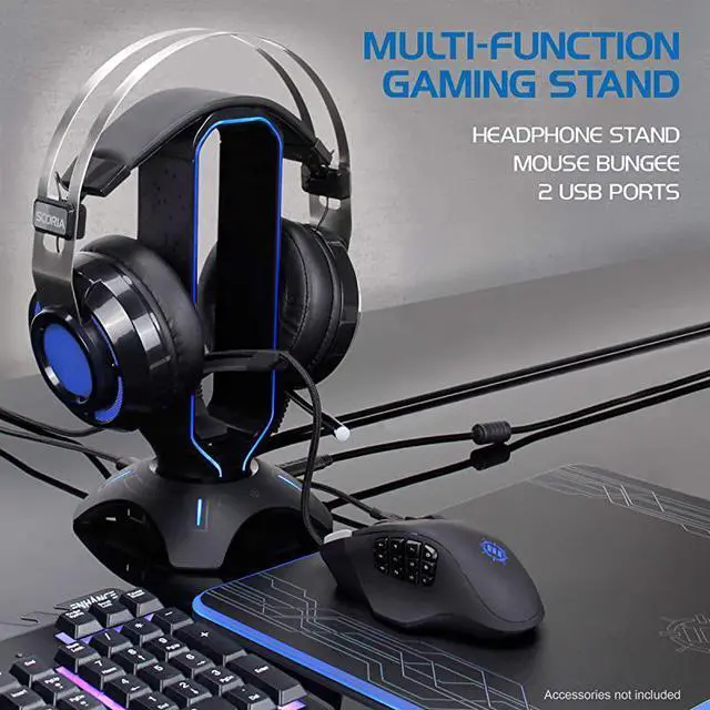 Alt view image 2 of 6 - Gaming Headset Stand LED Headphone Hanger with Mouse Bungee and 2 Port USB Hub 7 RGB Colors + Color Changing Mode Headset Hanger Mouse Bungee 3in1 Gaming Desktop Accessory PS4 Xbox