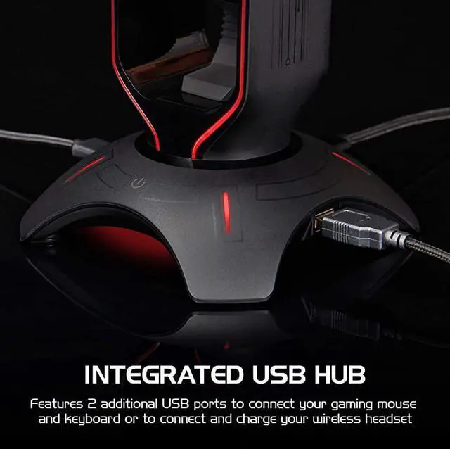 Alt view image 5 of 6 - Gaming Headset Stand LED Headphone Hanger with Mouse Bungee and 2 Port USB Hub 7 RGB Colors + Color Changing Mode Headset Hanger Mouse Bungee 3in1 Gaming Desktop Accessory PS4 Xbox