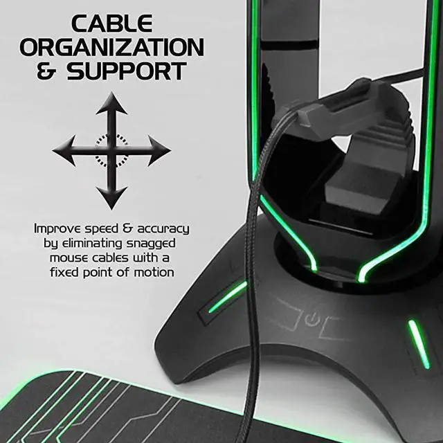 Alt view image 7 of 7 - Gaming Headset Stand LED Headphone Hanger with Mouse Bungee and 2 Port USB Hub 7 RGB Colors + Color Changing Mode Headset Hanger Mouse Bungee 3in1 Gaming Desktop Accessory PS4 Xbox