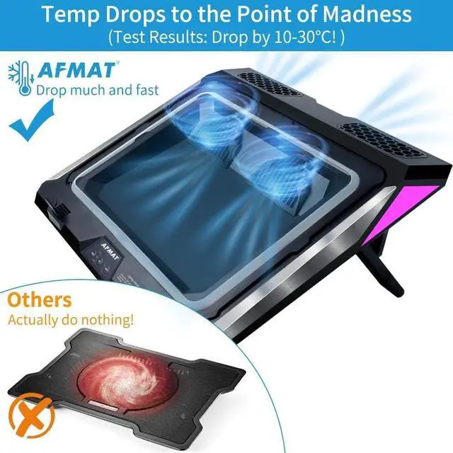 Alt view image 2 of 7 - FOR Gaming Laptop Cooling Pad 4500RPM Strongest Laptop Cooler 17.3 inch Laptop Cooling Stand with Faster Heat Dissipation Colorful Lights Adjustable Mount Stand Temperature Drops by 20-30 Degrees
