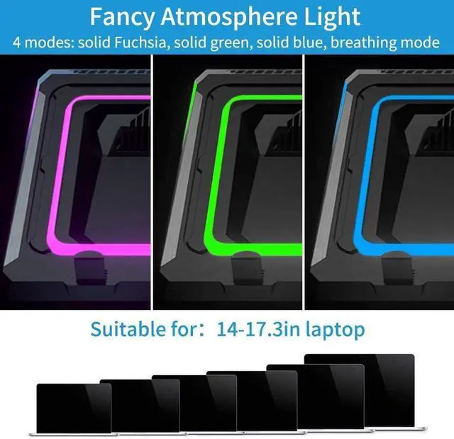 Alt view image 7 of 7 - FOR Gaming Laptop Cooling Pad 4500RPM Strongest Laptop Cooler 17.3 inch Laptop Cooling Stand with Faster Heat Dissipation Colorful Lights Adjustable Mount Stand Temperature Drops by 20-30 Degrees