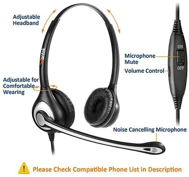 Alt view image 4 of 7 - FOR Corded Telephone Headset Dual wNoise Canceling Mic + Quick Disconnect for Avaya 1416 2410 9508 Aastra 6757i Allworx 9212 Plantronics S12 Mitel 5330 Comdial Digium Landline Deskphones602QS1