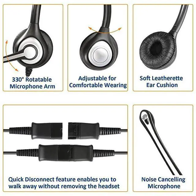 Alt view image 5 of 7 - FOR Corded Telephone Headset Dual wNoise Canceling Mic + Quick Disconnect for Avaya 1416 2410 9508 Aastra 6757i Allworx 9212 Plantronics S12 Mitel 5330 Comdial Digium Landline Deskphones602QS1