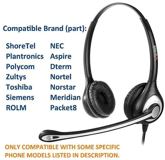 Alt view image 2 of 7 - forCorded Telephone Headset Dual wNoise Canceling Mic for ShoreTel Plantronics Polycom Zultys Toshiba NEC Aspire Dterm Nortel Norstar Meridian Siemens ROLM Packet8 Landline DeskphonesF602S2