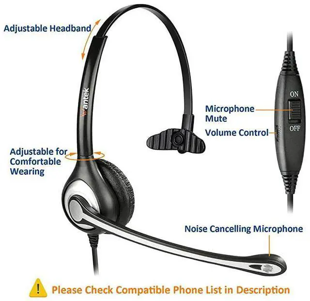 Alt view image 4 of 7 - FOR Corded Telephone Headset Mono wNoise Canceling Mic + Quick Disconnect Compatible with ShoreTel Polycom Zultys NEC Aspire Dterm Nortel Norstar Meridian Siemens ROLM Landline Deskphones600QS2
