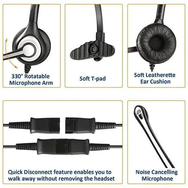 Alt view image 5 of 7 - FOR Corded Telephone Headset Mono wNoise Canceling Mic + Quick Disconnect Compatible with ShoreTel Polycom Zultys NEC Aspire Dterm Nortel Norstar Meridian Siemens ROLM Landline Deskphones600QS2