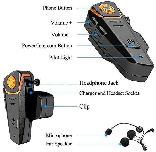 Alt view image 6 of 7 - FOR-Bluetooth Headset, BT-S2 Motorbike Helmet Intercom up to 3 Riders 1000M Helmet Communication System Supports Handsfree/Stereo Music/FM/GPS/ MP3 (Boom Microphone,Single)
