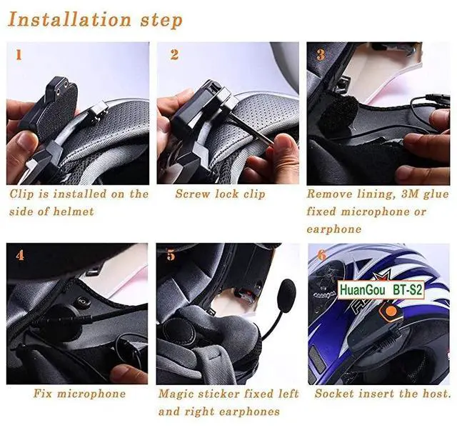 Alt view image 7 of 7 - FOR-Bluetooth Headset, BT-S2 Motorbike Helmet Intercom up to 3 Riders 1000M Helmet Communication System Supports Handsfree/Stereo Music/FM/GPS/ MP3 (Boom Microphone,Single)