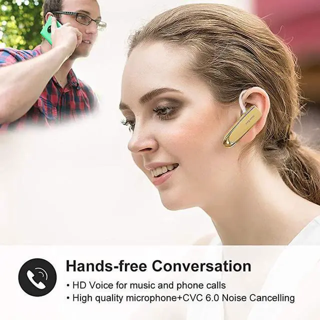 Alt view image 2 of 7 - FOR Bluetooth Earpiece V50 Wireless Handsfree Headset 24 Hrs Driving Headset 60 Days Standby Time with Noise Cancelling Mic Headsetcase for iPhone Android Samsung Laptop Truck Driver Gold
