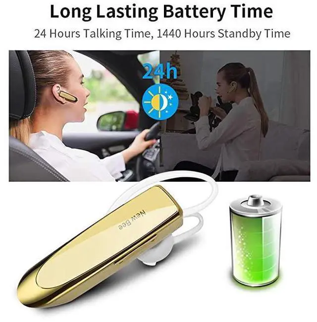 Alt view image 3 of 7 - FOR Bluetooth Earpiece V50 Wireless Handsfree Headset 24 Hrs Driving Headset 60 Days Standby Time with Noise Cancelling Mic Headsetcase for iPhone Android Samsung Laptop Truck Driver Gold