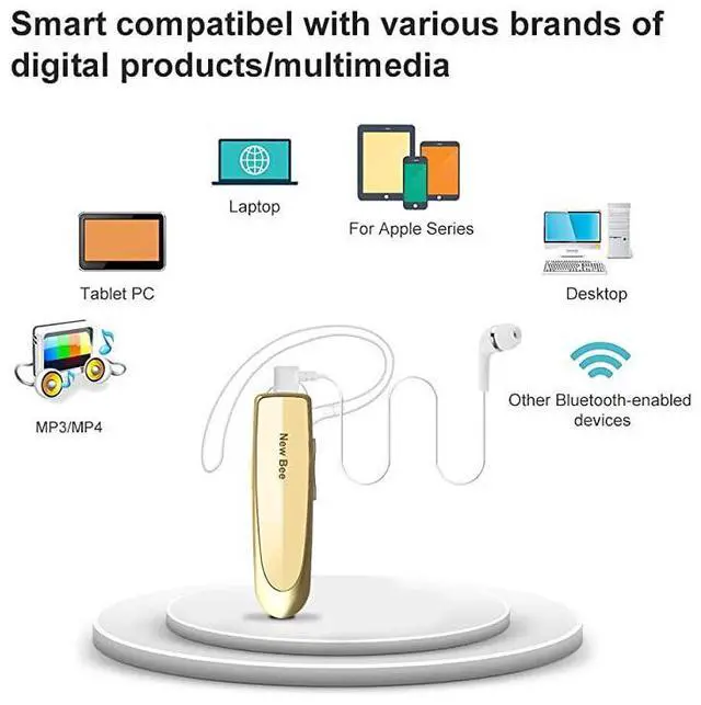 Alt view image 5 of 7 - FOR Bluetooth Earpiece V50 Wireless Handsfree Headset 24 Hrs Driving Headset 60 Days Standby Time with Noise Cancelling Mic Headsetcase for iPhone Android Samsung Laptop Truck Driver Gold