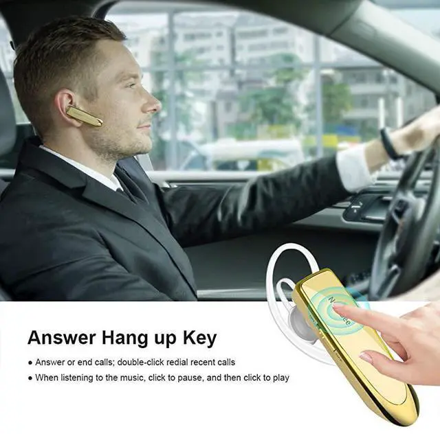 Alt view image 6 of 7 - FOR Bluetooth Earpiece V50 Wireless Handsfree Headset 24 Hrs Driving Headset 60 Days Standby Time with Noise Cancelling Mic Headsetcase for iPhone Android Samsung Laptop Truck Driver Gold