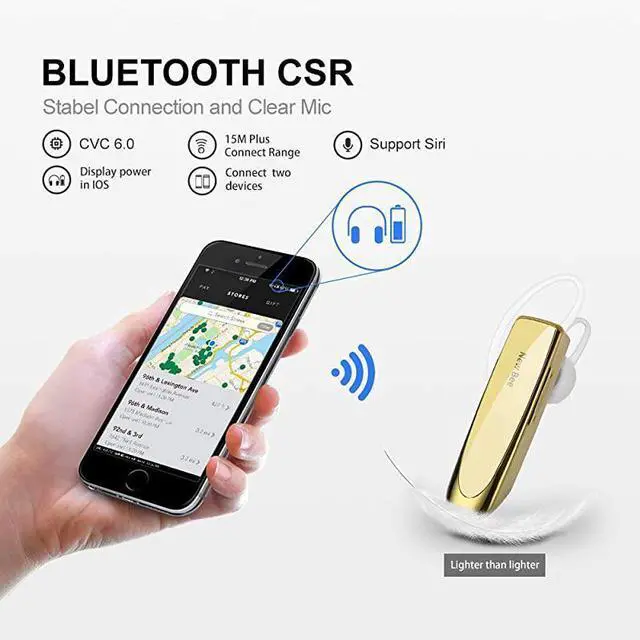 Alt view image 7 of 7 - FOR Bluetooth Earpiece V50 Wireless Handsfree Headset 24 Hrs Driving Headset 60 Days Standby Time with Noise Cancelling Mic Headsetcase for iPhone Android Samsung Laptop Truck Driver Gold