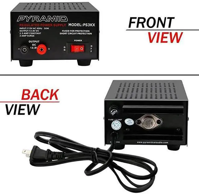Alt view image 2 of 6 - FOR-Compact Bench Power Supply - 2.5 Amp Linear Regulated Home Lab Benchtop AC-to-DC 12V Converter w/ 13.8 Volt DC 115V AC 50 Watt Power Input, Screw Type Terminals, Cooling Fan - Pyramid PS3KX