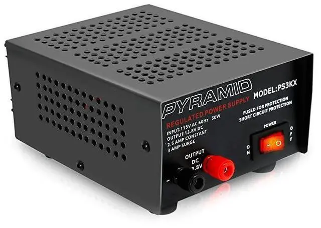Main image of FOR-Compact Bench Power Supply - 2.5 Amp Linear Regulated Home Lab Benchtop AC-to-DC 12V Converter w/ 13.8 Volt DC 115V AC 50 Watt Power Input, Screw Type Terminals, Cooling Fan - Pyramid PS3KX