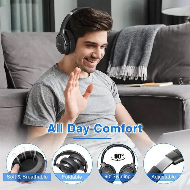 Alt view image 5 of 7 - for Bluetooth Headphones Wireless 55H Playtime Over Ear Headphones with 3 EQ Modes Foldable Lightweight Headphones with Microphone Deep Bass Hi-Fi Stereo Headsets for Phone/PC/Laptop -