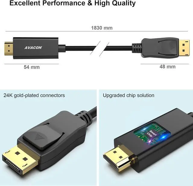 Alt view image 6 of 7 - FOR DisplayPort to HDMI 6 Feet Gold-Plated Cable 2 Pack Display Port to HDMI Adapter Male to Male Black