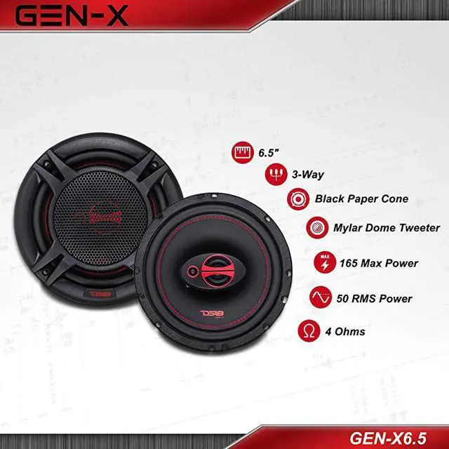 Alt view image 2 of 5 - GEN-X6.5 Coaxial Speaker - 6.5", 3-Way, 165W Max, 50W RMS, Black Paper Cone, Two Mylar Dome Tweeters, 4 Ohms - Clarity Unparalled by Other Speakers in Their Class (2 Speakers)