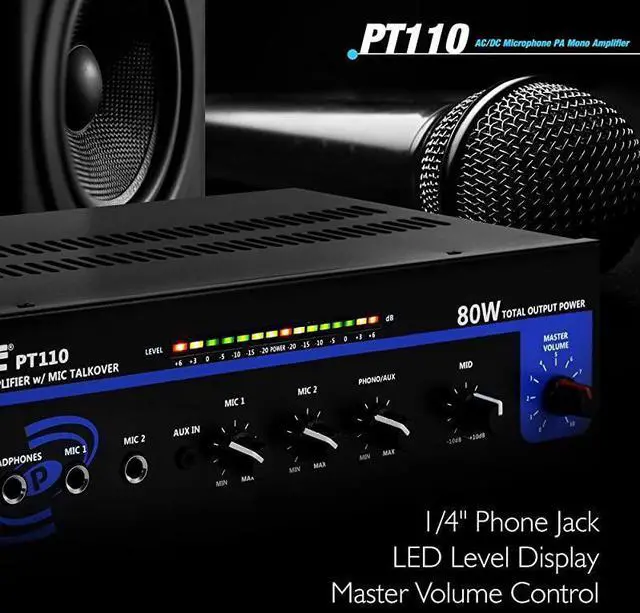 Alt view image 4 of 5 - FOR Compact Public Address Mono Amplifier Professional 50W Mini Home Power Audio Sound PA Speaker Receiver System w RCA Headphone 2 Microphone Inputs Independent Volume Control  PT110
