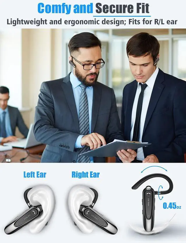 Alt view image 4 of 7 - FOR Bluetooth Earpiece Wireless CVC8.0 Headset for Cell Phone Dual Mic Noise Canceling Handsfree Phone Earpiece with Mute 20Hrs Talk Time 180 Days Standby for iPhone Android Home Office Driving