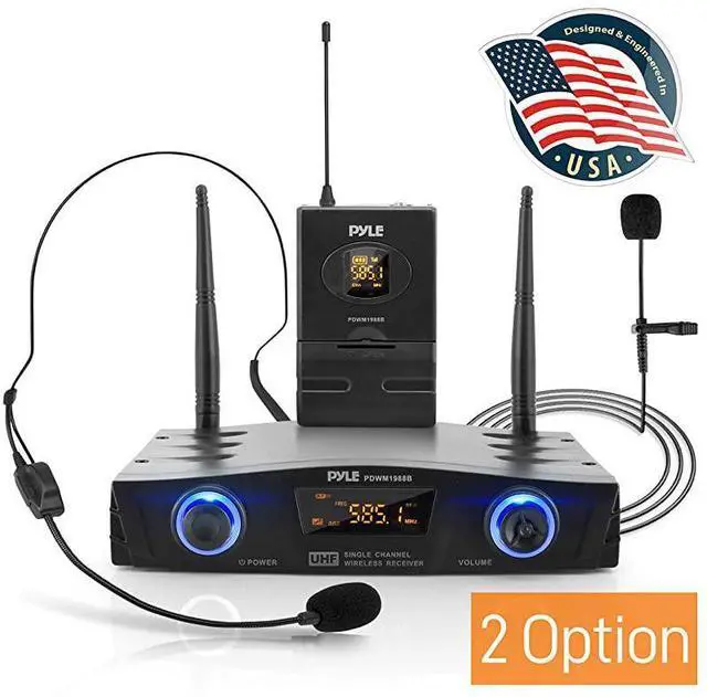 Main image of FOR-Compact UHF Wireless Microphone System Pro Portable 1 Channel Desktop Digital Mic Receiver Set w BeltPack Transmitter Receiver Headset and Lavalier Mics XLR For Home PA PDWM1988BBlack