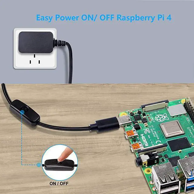 Alt view image 4 of 7 - FOR Compatible with Raspberry Pi 4 Power Supply with ONOff Switch 51V 3A USBC Pi 4 Charger 60 Degree Rotation Adapter for Raspberry Pi 4 Model B 1GB 2GB 4GB Version