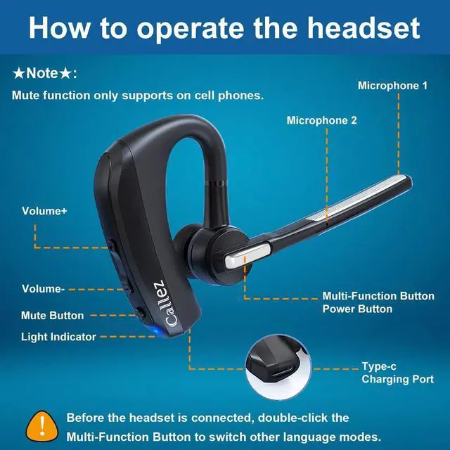 Alt view image 2 of 7 - FOR Bluetooth Headset for iPhone Android Cell Phone Bluetooth Earpiece V5.0 with CVC8.0 Dual Mic Noise Cancelling & Mute/Volume Buttons Hands-Free Wireless Headset for Trucker Business Office