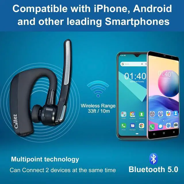 Alt view image 4 of 7 - FOR Bluetooth Headset for iPhone Android Cell Phone Bluetooth Earpiece V5.0 with CVC8.0 Dual Mic Noise Cancelling & Mute/Volume Buttons Hands-Free Wireless Headset for Trucker Business Office