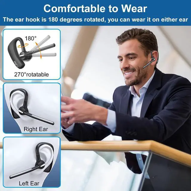 Alt view image 5 of 7 - FOR Bluetooth Headset for iPhone Android Cell Phone Bluetooth Earpiece V5.0 with CVC8.0 Dual Mic Noise Cancelling & Mute/Volume Buttons Hands-Free Wireless Headset for Trucker Business Office