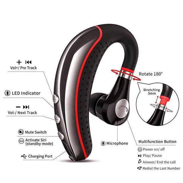 Alt view image 2 of 7 - FOR-Bluetooth Headset 50 HighFidelity Audio Wireless Bluetooth Earpiece Hands Free Business Earphones with Noise Reduction micCompatible iPhoneAndroid Cell Phones Other Bluetoothenabled Device
