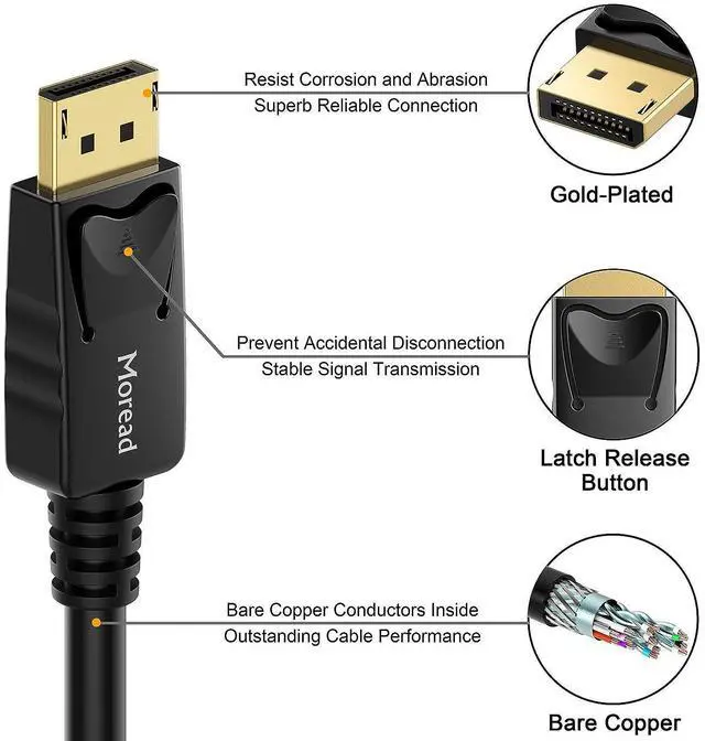 Alt view image 3 of 7 - forDisplayPort to DisplayPort Cable 6 Feet 5 Pack Gold-Plated Display Port Cable (4K@60Hz 2K@144Hz) DP Cable Compatible with Computer Desktop Laptop PC Monitor Projector - Black