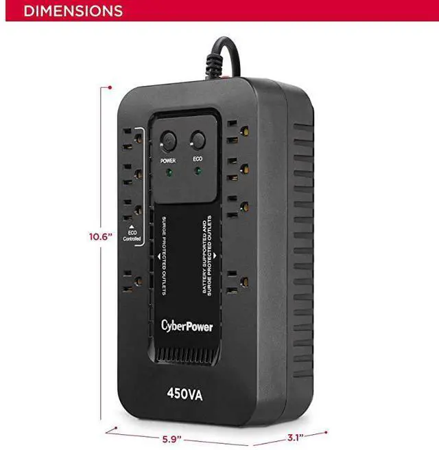 Alt view image 5 of 7 - FOR EC450G Ecologic Battery Backup Surge Protector UPS System 450VA260W 8 Outlets ECO Mode Compact Uninterruptible Power Supply