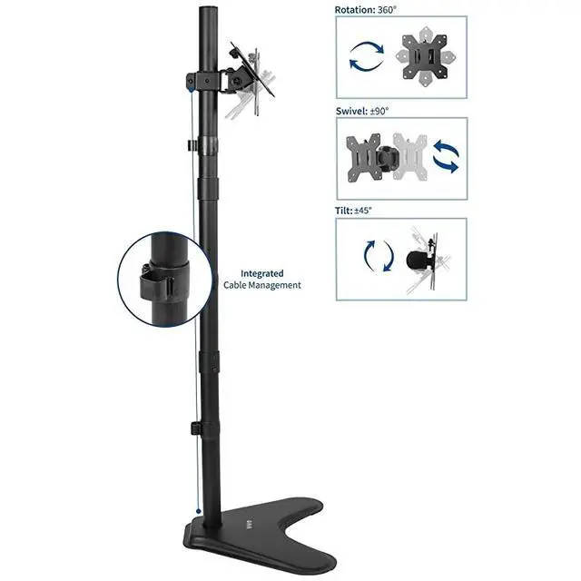 Alt view image 3 of 5 - Extra Tall Single LCD Computer Monitor Free-Standing Adjustable Desk Stand for 1 Screen up to 27 inch, STAND-V011H