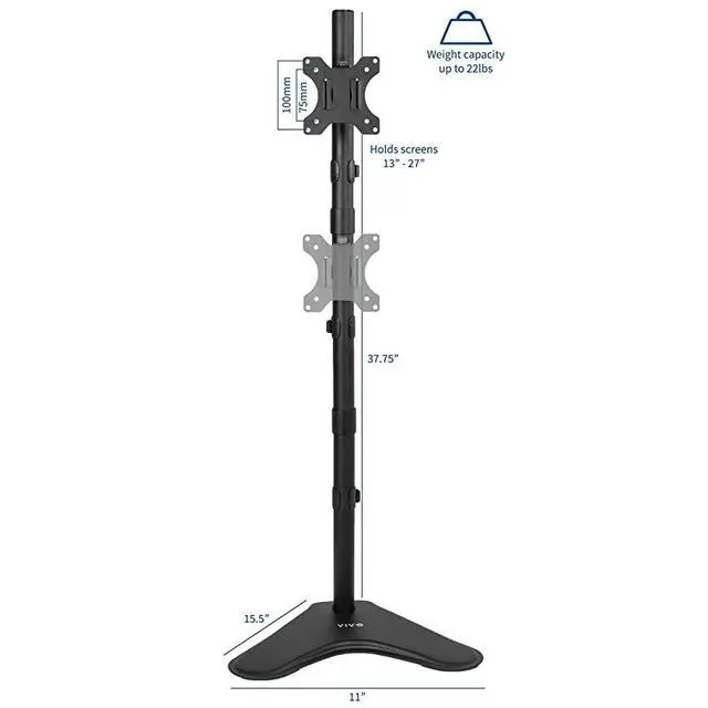 Alt view image 2 of 5 - Extra Tall Single LCD Computer Monitor Free-Standing Adjustable Desk Stand for 1 Screen up to 27 inch, STAND-V011H