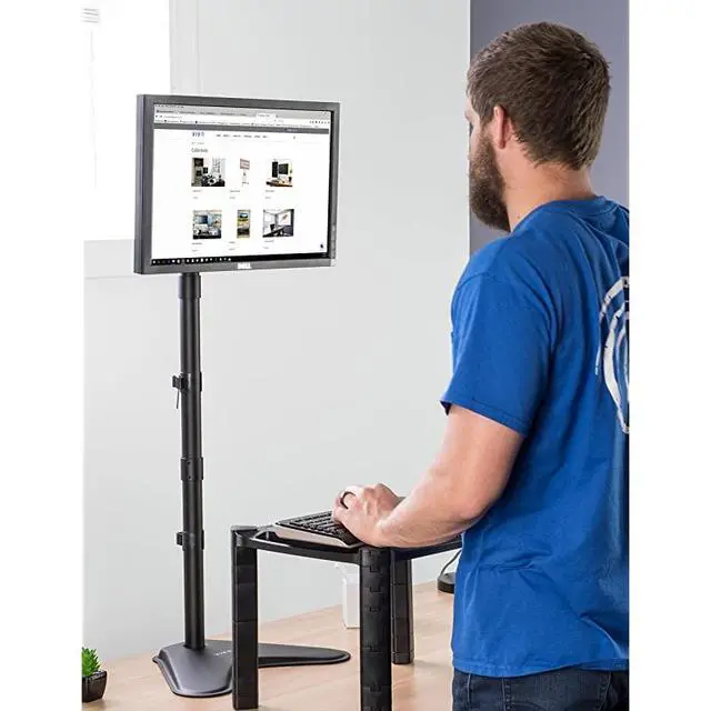Alt view image 5 of 5 - Extra Tall Single LCD Computer Monitor Free-Standing Adjustable Desk Stand for 1 Screen up to 27 inch, STAND-V011H