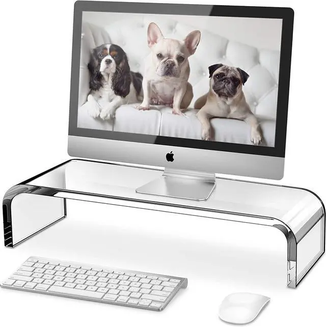 Main image of FOR Clear Monitor Riser Acrylic Computer Stand - HD Sturdy 50LB Max - Promotes Pain Relief Posture & Free Up Cluttered Space with TV Laptop & PC Computer & Desk Storage Organizer Stand Riser