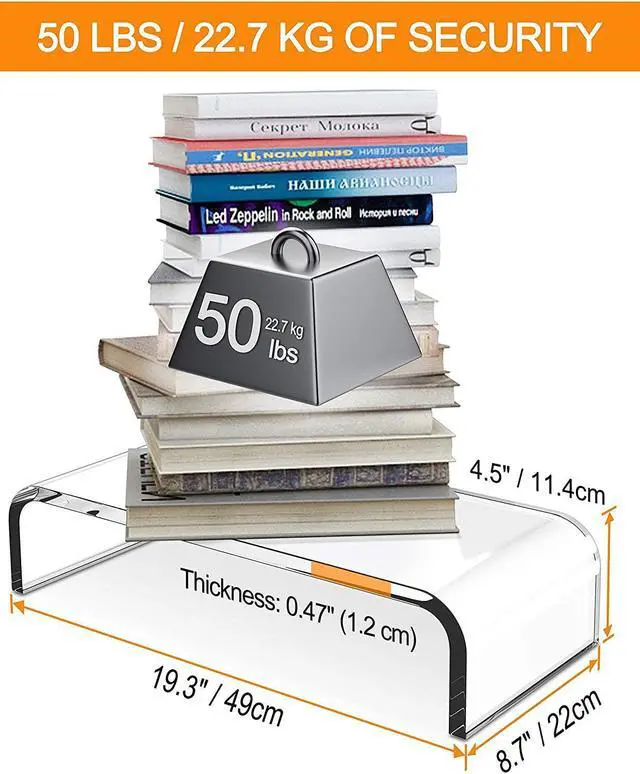 Alt view image 4 of 7 - FOR Clear Monitor Riser Acrylic Computer Stand - HD Sturdy 50LB Max - Promotes Pain Relief Posture & Free Up Cluttered Space with TV Laptop & PC Computer & Desk Storage Organizer Stand Riser