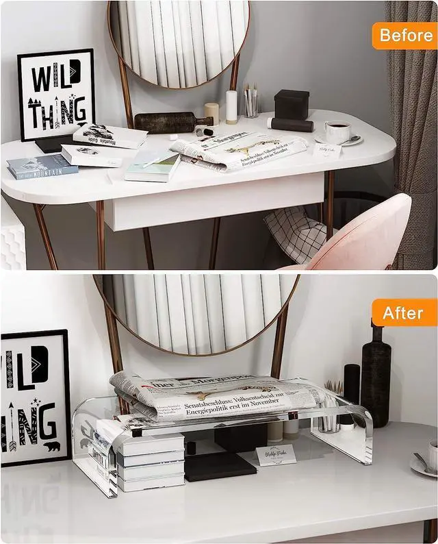 Alt view image 6 of 7 - FOR Clear Monitor Riser Acrylic Computer Stand - HD Sturdy 50LB Max - Promotes Pain Relief Posture & Free Up Cluttered Space with TV Laptop & PC Computer & Desk Storage Organizer Stand Riser