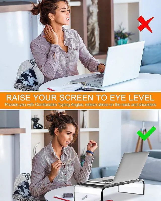 Alt view image 5 of 7 - FOR Clear Monitor Riser Acrylic Computer Stand - HD Sturdy 50LB Max - Promotes Pain Relief Posture & Free Up Cluttered Space with TV Laptop & PC Computer & Desk Storage Organizer Stand Riser