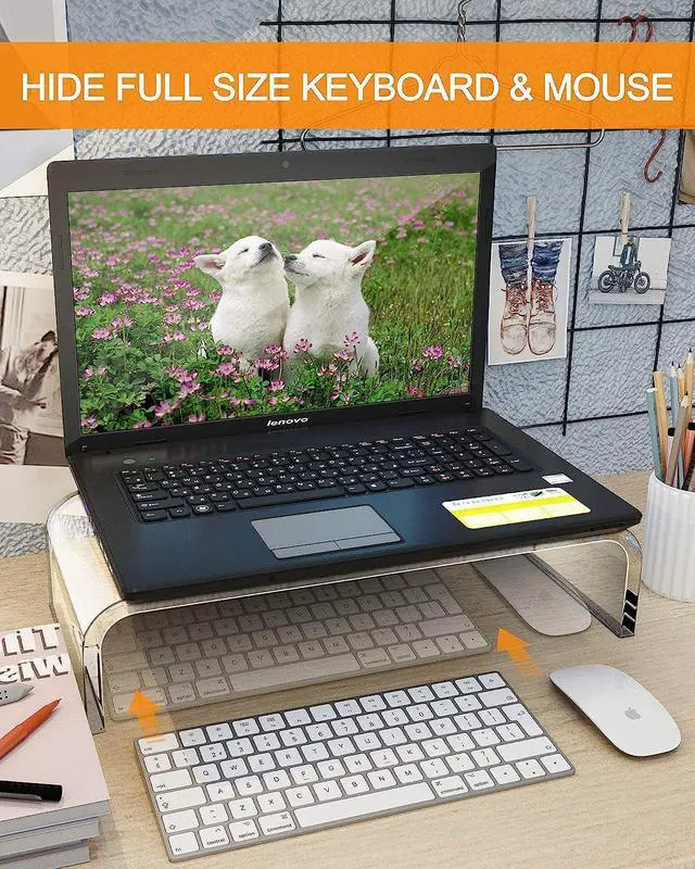 Alt view image 3 of 7 - FOR Clear Monitor Riser Acrylic Computer Stand - HD Sturdy 50LB Max - Promotes Pain Relief Posture & Free Up Cluttered Space with TV Laptop & PC Computer & Desk Storage Organizer Stand Riser